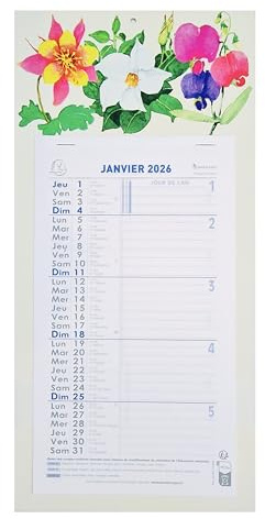 1 Calendrier Bloc Mensuel 2026 Fleurs – Format : 16x33cm - Janvier à décembre 2026 - Visuel aléatoire - Exacompta