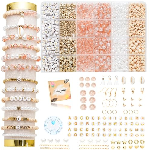 Leuyuee Glasperlen zum für armbänder Edelstein Perlen Perlen Set Zum Auffädeln Kit Perlenset Beads für DIY armbänder selber machen Schmuck Halskette Ohrringe Kette für Erwachsene (Zweifarbiges Orange)