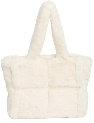 Waniki Plüsch Handtasche Damen Mittelgroß Tote Bag Flauschige Shopper Tasche Schultertasche Kunstfell Teddy Tasche Einfarbig Henkeltaschen Winter Furry Stepptasche Winter Umhängetasche für Women's