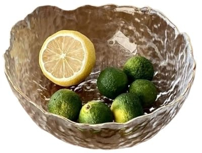 UALXPAO Saladier en cristal Bol à salade créatif en verre bord doré, bols fruits et légumes, bol nouilles instantanées martelé transparent, accessoires de cuisine(1250ml)