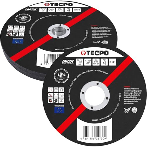 TECPO Lot de 10 disques à tronçonner Ø 180 mm pour meuleuse d'angle pour acier, métal et acier inoxydable (INOX) 1,6 mm 22,23 mm