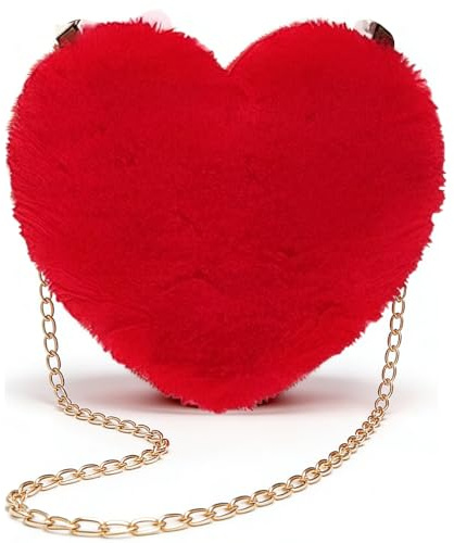 KBIBCK Herzform Tasche Rot, Herztasche, Klein Kettentasche, Plüsch Umhängetasche, Niedlich Flauschige Handtasche Herz für Reisen Täglich Valentinstag Karneval Geburtstag Geschenk