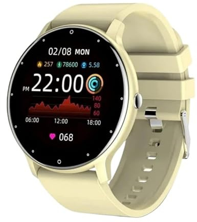 Micmetago Vital Gesundheitsuhr mit EKG & Blutdruck – Smartwatch Damen & Herren Metallarmband, Pulsuhr mit Blutsauerstoff, Schlaftracker, Fitness Tracker mit Sportmodi (Cremegelb)