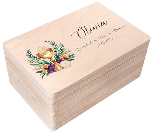 Creative DECO Caja Regalo Personalizada Primera Comunión para Niños y Niñas | Caja de Memoria de Madera | Personalizado - Cáliz | Impreso | Personalizadas para Niño y Niña | Personalizados