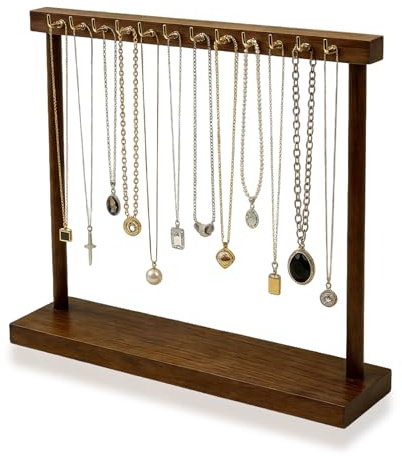 wlsvega Schmuck Aufbewahrung - KettenstäNder,Armbandhalter,Mit 12 Haken | Zur Aufbewahrung Von Schmuck,Stabiler Rechteckiger Sockel FüR Zuhause, Schlafzimmer Oder Schminktisch (Schwarzer Walnuss)