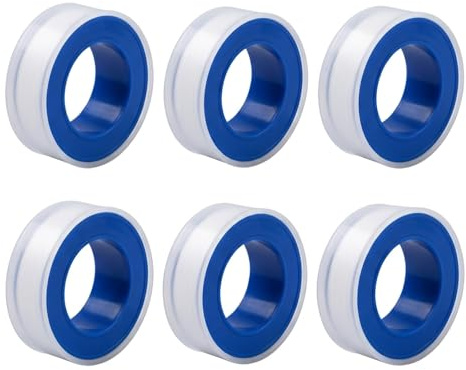 VZU PTFE Tape Plumbers Tape, 6 Rolls 12mm x 10m Heavy Duty PTFE Tape Plumbing for Shower Head, Water Pipe and Gas Pipe Fittings, Professional Thread Seal Tape with Blue Case, White Sealing Tape