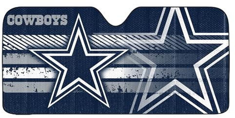 Fanmats 60050 NFL Dallas Cowboys Windshield Sun Auto Shade, Sun Shield Sun Visor | Accordion tri-fold for storage | 59 x 29.5, Colorful Team Design