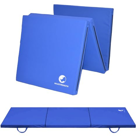 MAXSTRENGTH Tri Folding Mat 2 Thick Foam Exercise Gym Fitness 6ft X 2ft Multi Purpose Camping Gymnastics Pilates Physio Mats (Blue)
