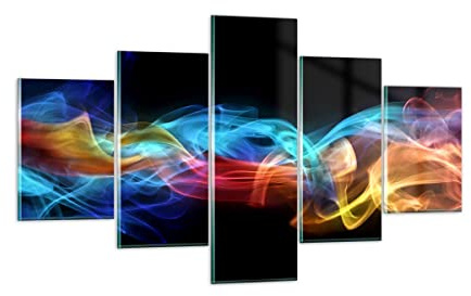 Moderne Impression sur Verre Résumé air coloré figure Image Tableau en Verre Decoration Murale 125x70cm Deco Cadre Salon Chambre Triptyque 5 parties Petit Tableaux Decoratifs Muraux Art GEA125x70-2171