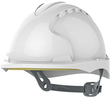JSP EVO3 Safety Helmet Hard Hat - Vented - White - Slip Ratchet Adjustment - Adjustable Harness - Lightweight - Micro Peak - For Construction, Building, Civil Engineering & Industry - EN397