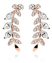 Tapsi´s Coolbodyart® Ohr Klemme Manschette Rhodium Zirkonia,Zweig Blätter Rose Gold Klar
