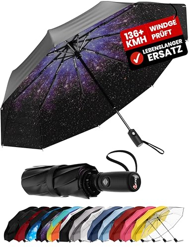 Windproof Travel Umbrella - Compact & Withstands Winds up to 85MPH, Strongest Premium Auto Folding Umbrella for Rain and Sun - Durable, Light & Portable for Women & Men, Fits Backpack & Cars