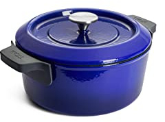 WOLL – Iron Gusstopf Ø 24 cm blau mit Deckel & Silikongriffen – emailliertes Gusseisen, induktionsgeeignet & ofenfest – für alle Herdarten