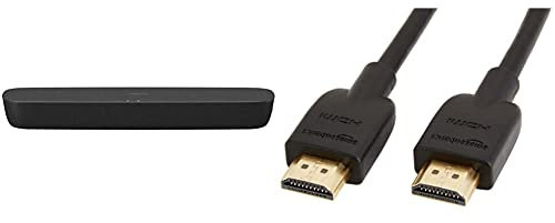 Panasonic SC-HTB200EGK Soundbar 80W Bluetooth, Design Ultra Compatto, Surround 2 Ch & Amazon Basics Cavo Ultra HD HDMI 2.0 ad alta velocità, formati 3D supportati, con Audio Return Channel, 0,9 m