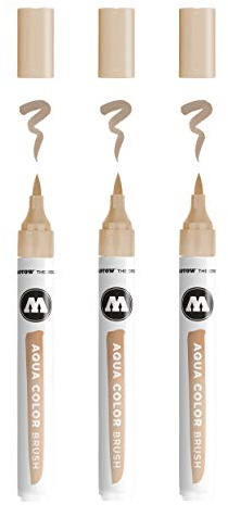 Molotow Aqua Color Brush (Brush Pen Marker auf Wasserbasis, Pinsel Spitze für Aquarellieren und Handlettering) 3 Stück Farbe 059 steinbeige