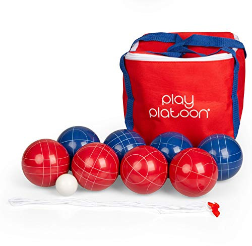 Play Platoon Bocce Ball Set with 8 Balls, Ball, Carry Bag & Rope - Red & Blue 2 to 8 Person Game