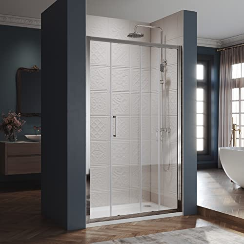 SIRHONA Porte de douche 140x 185 cm coulissante Porte douche extensible Paroi en niche verre trempé pour douche, profilés aspect chromé Cabine de douche coulissante