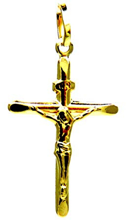 PEGASO GIOIELLI Ciondolo Bambino Oro Giallo 18kt Croce Smussata Gesù Cristo | 750, Pendente Religioso