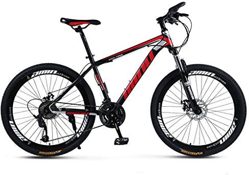 HKPLDE 26 Zoll Mountainbike 24-Speed Unisex Fahrrad Erwachsene Student Im Freien Sport Radfahren Rennräder Räder Mit Scheibenbremsen-Schwarz Rot-24Geschwindigkeit