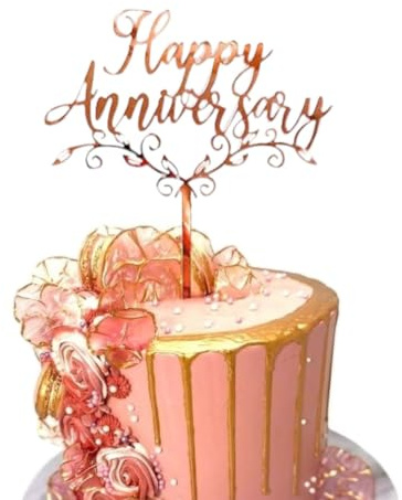 HAPPY ANNIVERSARY Acrylic Wedding Cake Topper Elegant Toppers Decoration UK 6 x 4 PINK