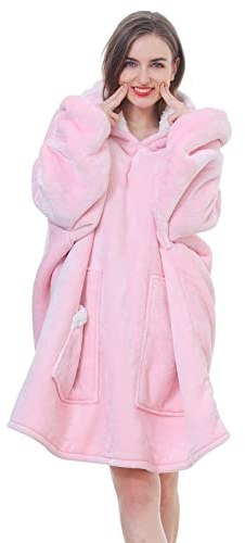 Kipswiza Übergroße Decke Hoodie mit tiefen Taschen, lange Ärmel, Kapuze, Kapuzenpullover, Decke, Sweatshirt, Einheitsgröße, weich, bequem, Männer oder Frauen, Teenager Kinder (Pink)