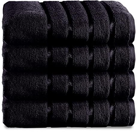 GC GAVENO CAVAILIA Juego de baño de Lujo Resistente a la decoloración, Extra Absorbente, 100% algodón Egipcio Hilado en Anillo, 500 g/m², Negro, Paquete de 4 Toallas de Mano