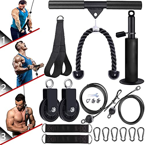 Favuit Kabelzug Fitness Kabel Latzug Unterarmtrainer Set, Gym Arm-Krafttraining Trizeps Seil Gewicht Fitnessgerät DIY Latzugturm Kabelzug Pulley System für Zuhause Gym Bizeps Curl Trizeps Armtraining