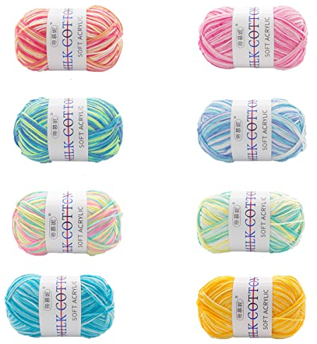 8 Stück Acrylgarn Zum Stricken, Hand Knitting Yarn Häkelgarn, Wolle Zum Stricken Und Häkeln, Handstrickgarn Baumwollgarn, Häkelgarn Bunt Farbverlauf, Wolle Farbverlauf, Für Häkeln Und Kunsthandwerk