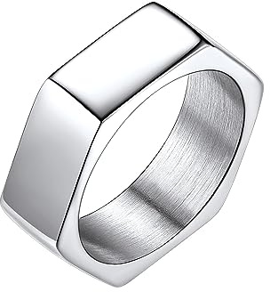 Richsteel Herren Männer Ring Edelstahl Geometrischer Hexagon Fingerring 7mm breit Sechseckig Ring in Ringgröße 67.2 Fingerring für Freunden Ehemann