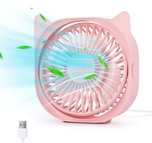 4 Mini USB Desk Fan with USB-Powered, 3-Speed Quiet Cooling Fan with 360° Rotation - Portable High Airflow for Home Office Car Travel Indoor Outdoor