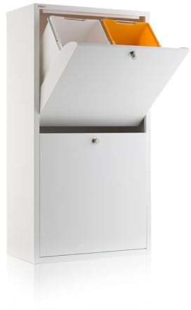 DON HIERRO EMI Cubo de reciclaje 4 compartimentos (80 L) – Mueble metálico blanco de diseño moderno y funcional | Hecho en España Entrega montado
