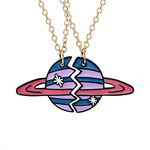 MJARTORIA BFF Ketten 2 Planet Freundschaftskette für 2 Mädchen Passende Halsketten Freundschaft Geburtstag Geschenke Kreative Pärchen Schmuck (silber)
