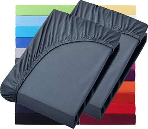 NatureMark Basic 2er Set Jersey Spannbettlaken 90 x 190 cm - 100 x 200 cm - 25 cm Steg - 100x200cm Spannbetttuch - 100% Baumwolle, Anthrazit/Dunkel grau