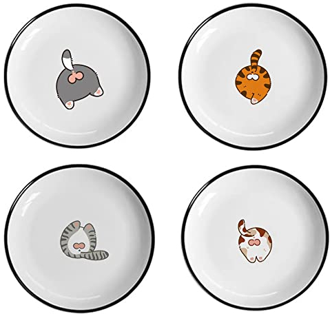 SOCOSY Cute Funny Cat Butts Ceramic Seasoning Dishes Sauce Dish Sushi Dipping Bowl Appetizer Plates Tea Bag Holder Serving Dish for Kitchen, 5 Inch, Set of 4