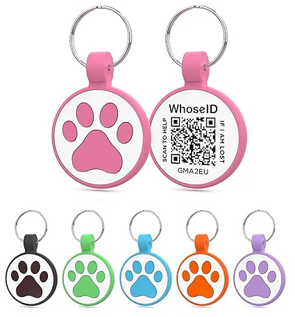 WhoseID Personalized Dog Tag, Laser Engraving QR Code, Silicone Dog ID Tag, Pet Online Profile, Scan QR Code Send Location, Collar Harness Accessories (Medium to Large Breeds - 1.25, Rose)