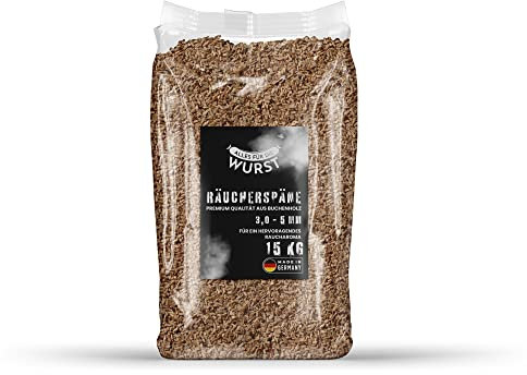 Tutto per la salsiccia – farina affumicata di faggio, legno di faggio naturale, diverse grane disponibili, farina di affumicatura, trucioli per un risultato perfetto (sacco da 2,0 – 5,0 mm – 15 kg)