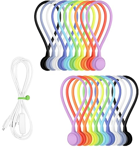Lollanda Magnetische Kabelbinder aus silikon, Wiederverwendbare Magnet Kabelbinder für Organisation und Kabelmanagement, 190mm kabelbinder set (20 Stück,10 Farben)