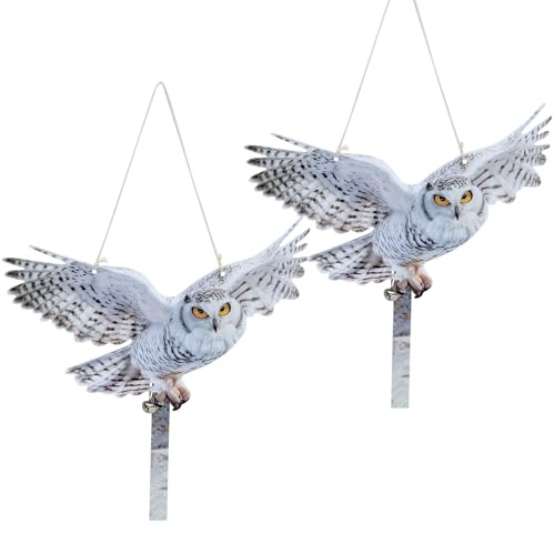 Bird Scarer, 2PCS Fake Owls to Keep Birds Away, Reflective Owl Hanging Decoration, Dual-Side Printed Raster Fake Hawk to Keep Birds Away from Garden Patio Windows