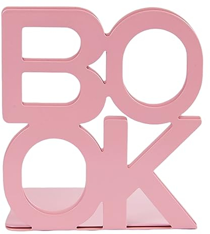 Spind Organizer Buchständer aus Metall, Schwarz, 1 Paar, Buch, Buchstaben, Metall, Bücherregal, Bürodekoration, Slip-Buchstützen, kreative Alphabet-Buchstützen Ablage Büro Stapelbar (Pink, One Size)