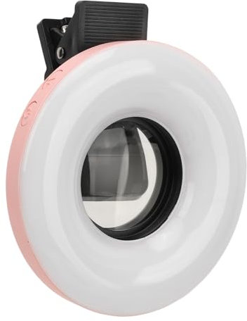 Objectif Macro avec Anneau Lumineux LED, Zoom 15X, Objectif Grand Angle, Chargement USB, Large compatibilité pour la Photographie et Le Vlogging (Pink)