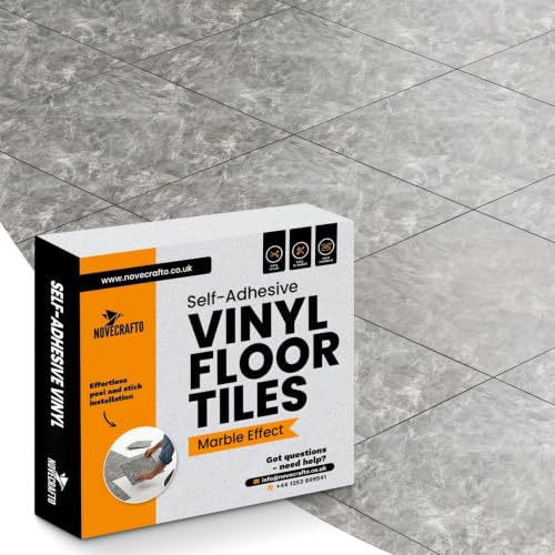 Vinyl Floor Tiles Self Adhesive - 30 Pack To Cover 30 sqf (2.79 sqm) | Each Sticker Tile Size 12x12In (30.5 x 30.5cm) - Peel and Stick Vinyl Floor Tiles | Light Grey Marble Effect
