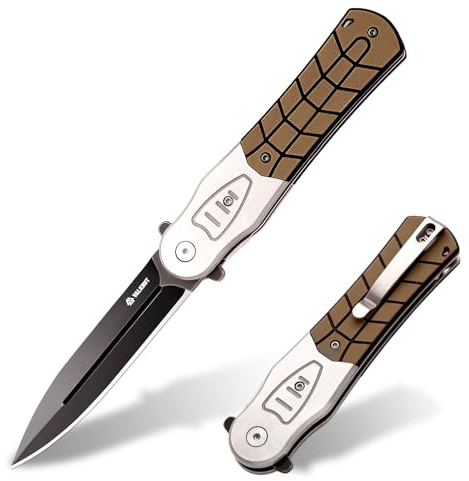 VALKNUT Klappmesser Taschenmesser, groß Outdoor Messer aus D2 Stahl Klinge 10cm, Scharfes EDC Einhandmesser mit Clip für Männer Camping, Survival Jagdmesser, Desert