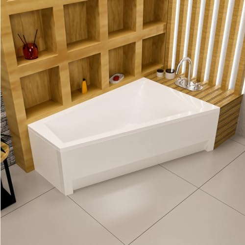 ECOLAM Badewanne RITA Trapezwanne Eckwanne Trapezform 160x100 cm rechts + Schürze Acryl + Ab- und Überlauf Viega Füße Silikon SET