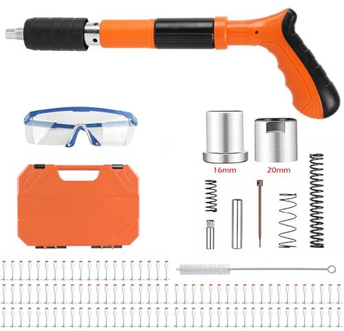 Pistola de clavos Nail Gun con clavos redondos, mini pistola de clavos manual para acero y hormigón, pistola de clavos con silenciador portátil de acero, herramienta de clavos para disparar pernos