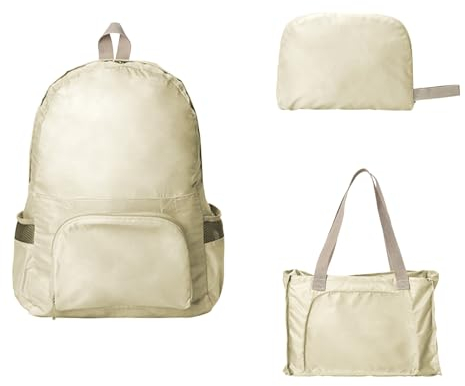 KINHARD Rucksack Faltbar, Ultraleicht Faltrucksack Khaki, Faltbarer Rucksack, Wanderrucksack Klein für Tägliche Aktivitäten Benötigt Werden