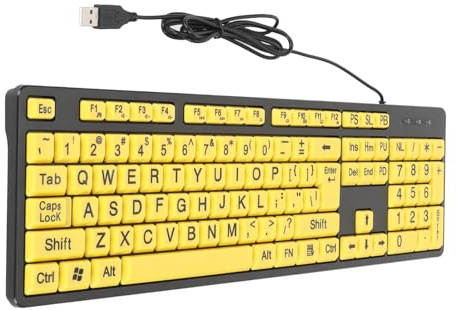 GOWENIC Teclado con Diseño de Letra Grande, Cómoda Experiencia de Escritura, Funcionalidad Multimedia con Cable USB Largo para Personas Mayores y Personas con Discapacidad Visual