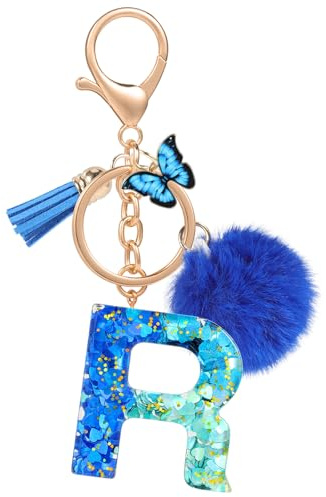 MWOOT Name Buchstabe Schlüsselanhänger, Blau Schlüsselband für Damen Mädchen Geschenk, Harz Schlüsselringe für Tür Auto Schlüssel Handtaschen Deko