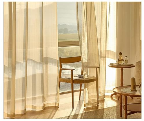 Beydodo Vorhänge Gelb Lichtdurchlässig, Gardinen mit Ösen 2er Set 107x183CM Einfarbig Französisch Gardinenschals Polyester Halbtransparent für Wohnzimmer Schlafzimmer Küche