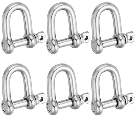 PATIKIL Schraub-Pinschäkel M8 5/16 705lbs, 6er Pack 304 Edelstahl D-Ring Schäkel für Ketten Drahtseil im Freien, Silber