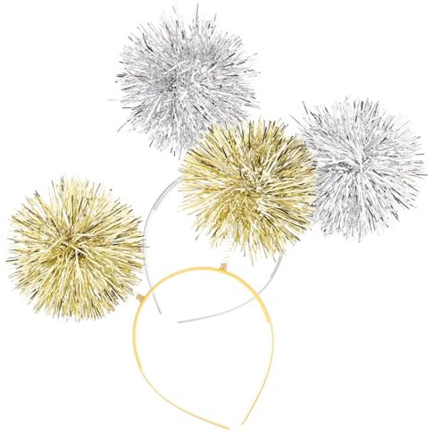 Beatifufu 2stücke Pompom Stirnbänder Damen Lametta Haarreif Silber Gold Glänzend Leicht Für Geburtstagsparty Kostüm Silvester Performance Zubehör Erwachsene